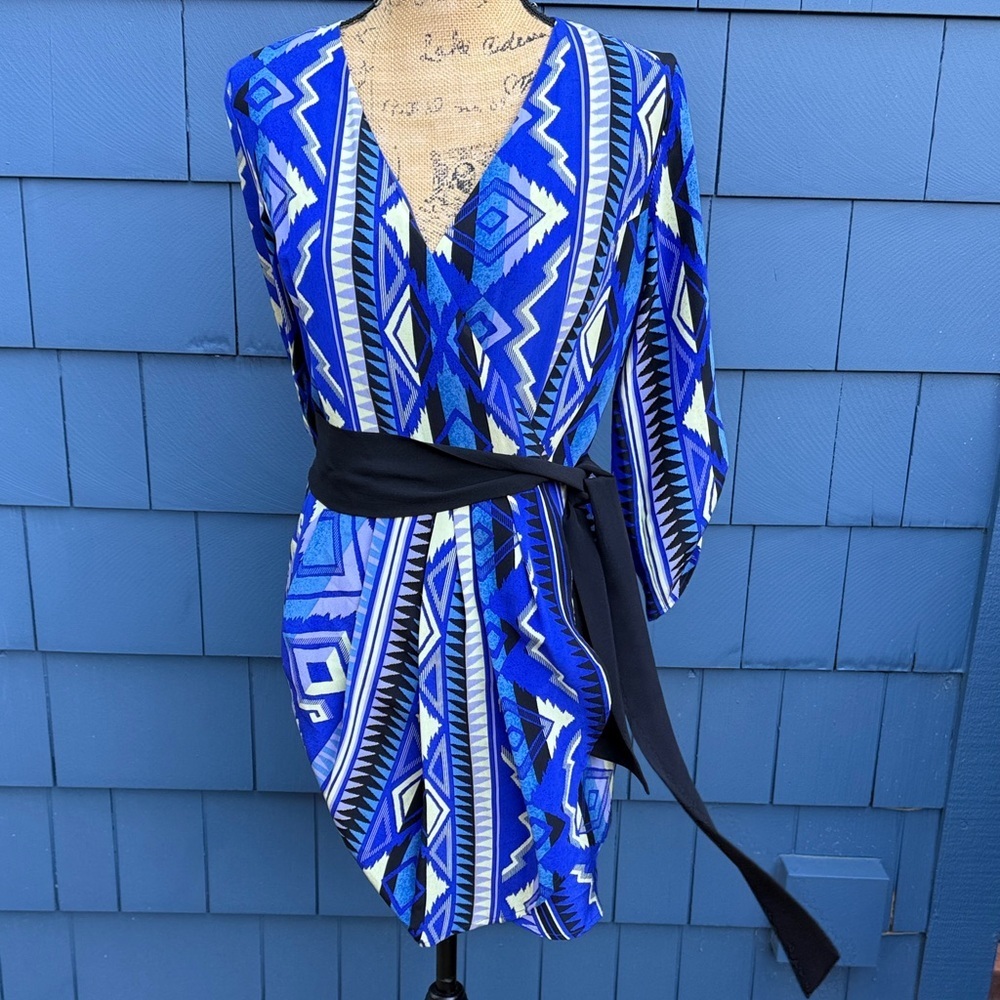 Yumi Kim Blue and Black Geometric Dress medium silk purple